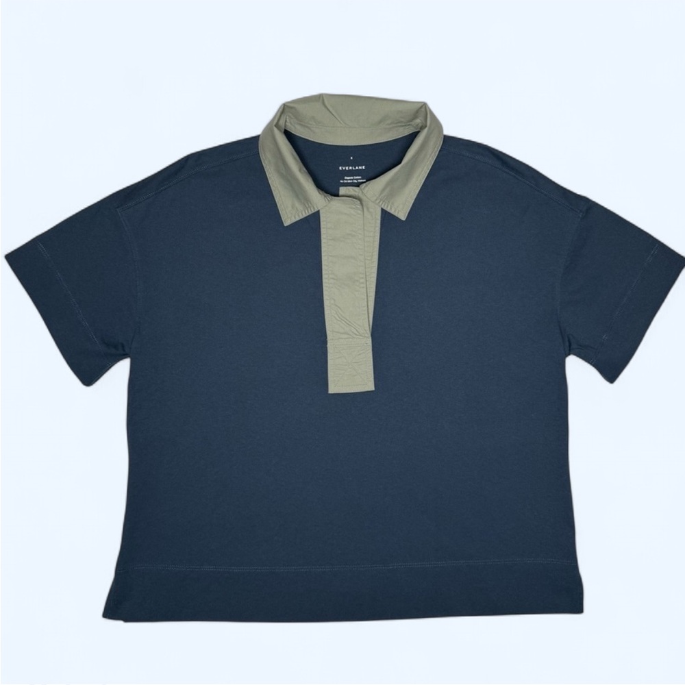 Everlane Navy Short Sleeve Polo with Olive Collar